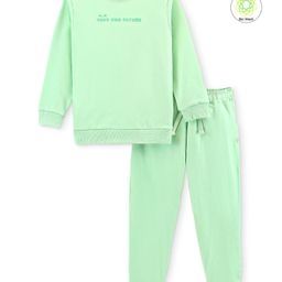 Honeyhap Premium Unisex CottonStretchedBio Finished TerryWinter Wear Full Sleeves Sweatshirt & Joggers with Text Print - Green Ash-image-40