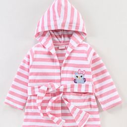 Babyhug Knit Terry Full Sleeves Striped Hooded  Bath Robe with  Owl Patch - Pink-image-39