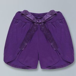 Kiddopanti Bow Embellished Curved Hem Detailed Overlapped Shorts - Purple-image-72