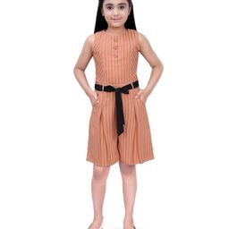Tiny Girl Sleeveless Pencil Striped & Drop Waist Designed Box Pleated Jumpsuit - Peach-image-99