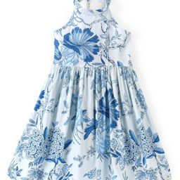 Babyhug Cotton Sleeveless Floral Printed Ethnic Dress - Blue-image-3