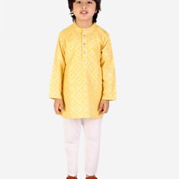 Superminis Full Motif Embellished Foil Printed Kurta Pyjama Set - Yellow-image-79