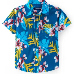 Pine Kids Cotton Woven Half Sleeves Shirt with Floral Print - Blue-picture-33