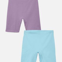 Mackly Pack of 2 Cotton Elastane Solid Shorts - Pink & Turquoise Blue-image-63