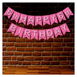 Wobbox 6th Happy Birthday Banner, Happy Birthday Decoration Items Pink -Pack Of 1-27
