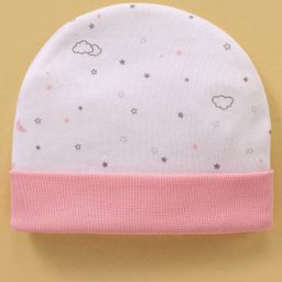 Ben Benny Cotton Knit Cap Cloud Print Pink & White- Diameter 9 cm-11