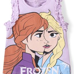 Babyhug Disney Cotton Knit Sleeveless Top with Frill Detailing & Disney Princess Graphics - Purple-image-76