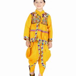 Itsmycostume Gujrati Kedia Cotton Full Sleeves Garba Dress Navratri Theme Costume Set -Yellow-image-13