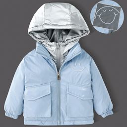 Kookie Kids Full Sleeves Front Open Padded Hooded Jacket With Smiley Embroidery - Sky Blue-picture-24