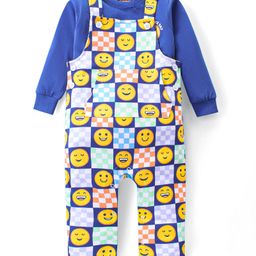 Babyhug Single Jersey Knit Dungaree with Full Sleeves Inner T-Shirt Emoji Print - Navy Blue-image-65