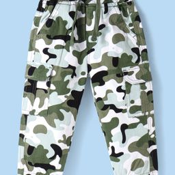Babyhug Cotton Lycra Woven Full Length Camouflage Printed Trouser - Olive Green-image-20