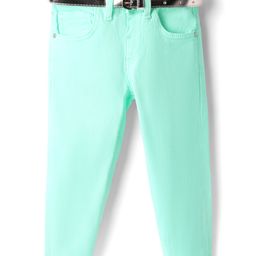 Babyhug Denim Full Length Washed Jeans With Stretch & Belt - Aqua Blue-image-22
