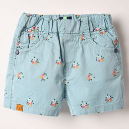 Olio Kids Cotton Knit Above Knee Length Shorts With Floral Print - Light Blue-image-98