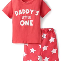Babyhug Cotton Knit Half Sleeves Shorts Night Suit with Text & Stars Print - Red-picture-19