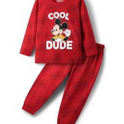 Babyhug Disney Single Jersey Knit Full Sleeves Night Suit With Mickey Mouse Family Print - Red-image-42