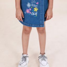 Kiddopanti Denim Floral & Chill Text Printed Skort - Blue-image-15