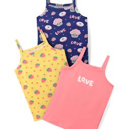 Babyhug 100% Cotton Singlet Tropical Theme & Text Printed Slips Pack Of 3 - Pink Navy Blue & Yellow-image-30