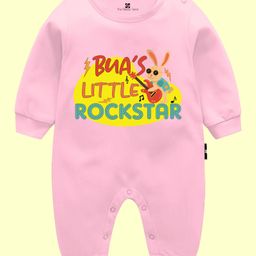 The Peppy Tend 100% Cotton Family Theme Full Sleeves Buas Little Rockstar Text Printed Romper - Pink-picture-46