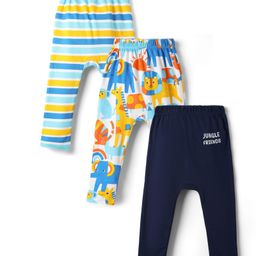 Babyhug Cotton Knit Full Length Diaper Leggings With Stripes & Animal Print Pack Of 3 - Multicolour-image-97