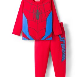Babyhug Marvel Single Jersey Knit Full Sleeves Night Suit with Spider-Man Graphic - Red-picture-4