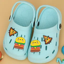 Yellow Bee Solid Perforated Slingback Clogs With Pizza & Burger Charms - Blue-picture-43