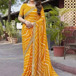 The Textile Hub Leheriya Embroidered Pure Georgette Saree-image-76