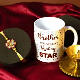 PANASH 3-Pcs Gold-Plated Kundan-Studded Thread Rakhi With Ceramic Mug & Roli Chawal-picture-14