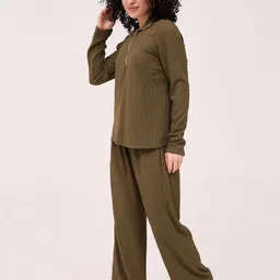 all about you Self Designed Shirt Collar Top With Trousers Co-Ords Set-image-26