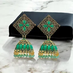 De-Ultimate Gold-Plated Artificial Stones Studded & Beads Beaded Dome Shaped Jhumkas-picture-31