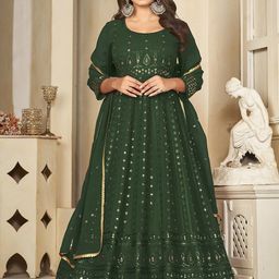 Warthy Ent Floral Embroidered Mirror Work Georgette Semi-Stitched Dress Material-image-45