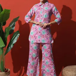 Vastralay Printed Pure Cotton Tunic With Trouser Co-Ords-image-38