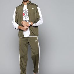 Reebok Men Olive Green Solid Workout Tricot Tracksuits-picture-41
