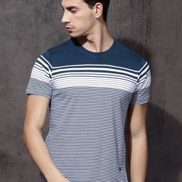 Roadster Men Blue Striped Round Neck Pure Cotton T-shirt-image-32