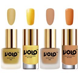 VOLO Set Of 4 Velvet Matte Nail Polish - 8 ml & 9.9 ml Each -Golden-Nude-Gold Chrome-Nude-12