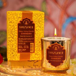 Soulflower Yellow & Brown Aroma Chandan Glass Votive Jar Candle-image-2