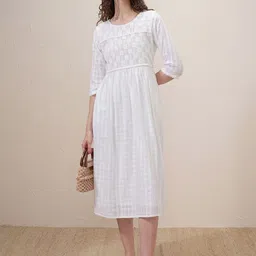 Vishudh Checked Cotton Fit & Flare Midi Dress-image-3