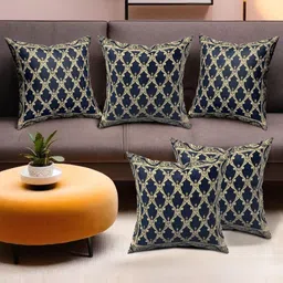 RUBOXA Navy Blue Set of 5 Ethnic Motifs Square Cushion Covers-34