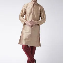 Hangup Men Gold-Toned & Maroon Solid Kurta with Churidar-image-62