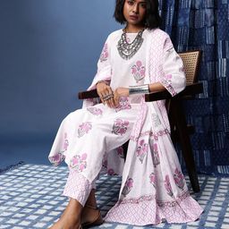 Taavi Indie Floral Printed Straight Block Print Legacy Kurta with Trousers & Dupatta image 2