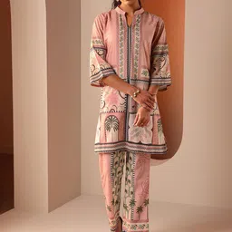 Libas Printed Mandarin Collar Three Fourth Sleeve Tunic With Trousers Co-Ords-picture-34