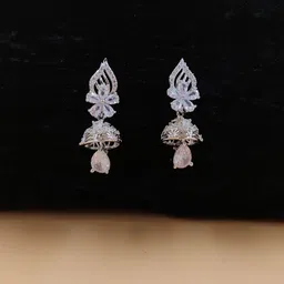 JYONA Silver-Plated American Diamond & Cubic Zirconia Studded Dome Shaped Jhumkas-image-11