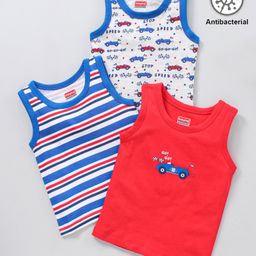Babyhug Cotton Sleeveless Antibacterial Finish Sandos Multi Print Pack of 3 - Multicolor-picture-25