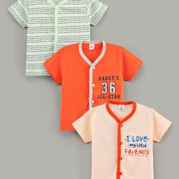 Mini Donuts Half Sleeves Vests Multi Print Pack Of 3 - Green Peach Orange-image-70