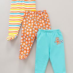 Babyhug Cotton Knit Footed Length Bootie Leggings Football Print Pack of 3 - Multicolour-image-6