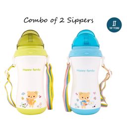 Tiny Tycoonz Polypropylene Sipper Cup with Detachable Straps & Straw Lid Cup Green Blue Pack of 2 - 350 ml each-15