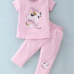 Teddy Sinker Half Sleeves Night Suit Cow Print - Pink-image-27