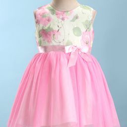 Mark & Mia Sleeveless Knee Length Partywear Frocks with Floral Embroidered & Bow - Pink-image-26
