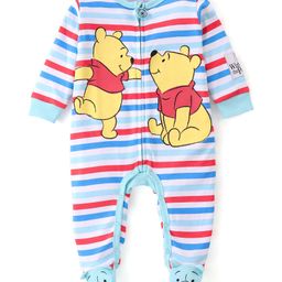 Babyhug Disney Cotton Knit Full Sleeves Sleep Suit With Winnie The Pooh Graphics & Badge Detail - White-image-96