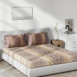 DDecor Brown Ethnic Motifs Cotton 144 TC Queen Bedsheet With 2 Pillow Covers-25