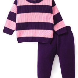 DOODLE POODLE Knitted Full Sleeves Sweater Set with Stripe Knit Design-PURPLE/PINK-image-93